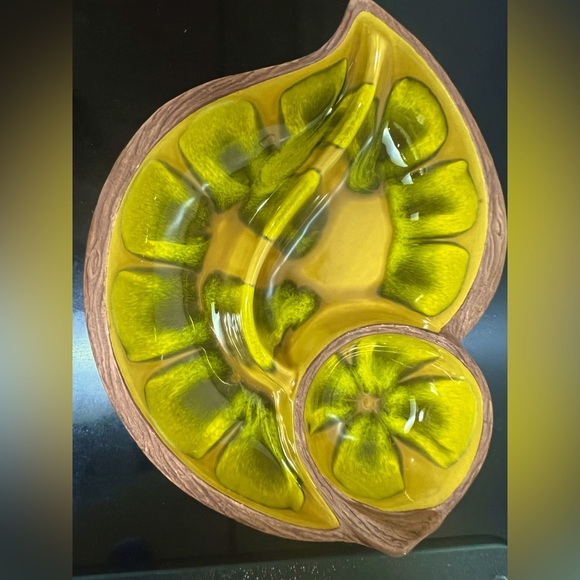 Vintage MCM Sequoia Ware Serving Relish/Snack Dish Yellow Green Teardrop USA - Picture 1 of 8